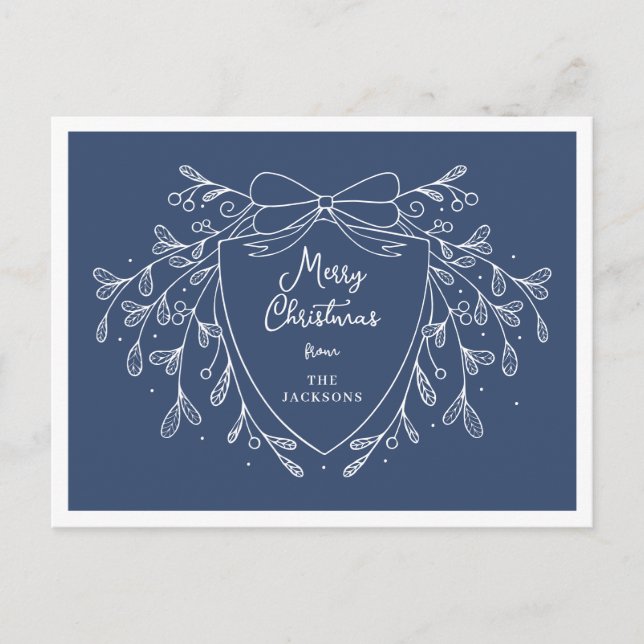 Cartes Pour Fêtes Annuelles Crête de Noël avec mistletoe bleu et blanc (Devant)