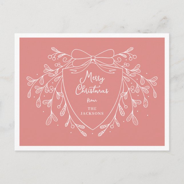 Cartes Pour Fêtes Annuelles Crête de Noël avec mistletoe rose et blanc (Devant)