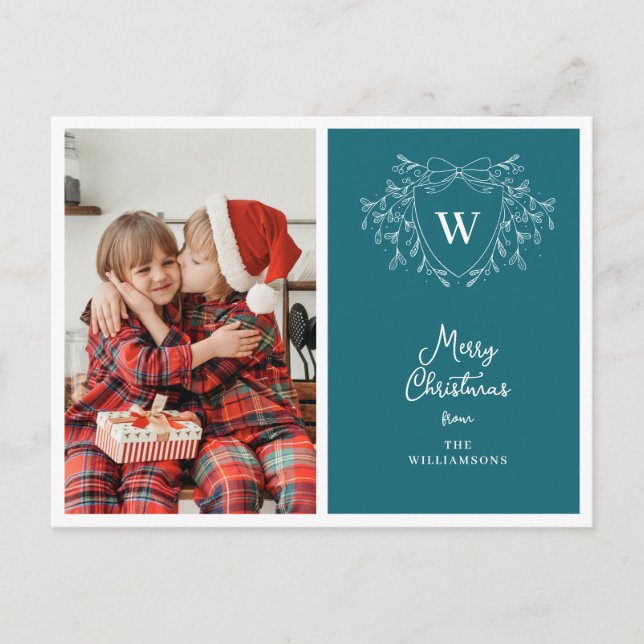 Cartes Pour Fêtes Annuelles Crête de Noël classe photo bleu & blanc (Devant)