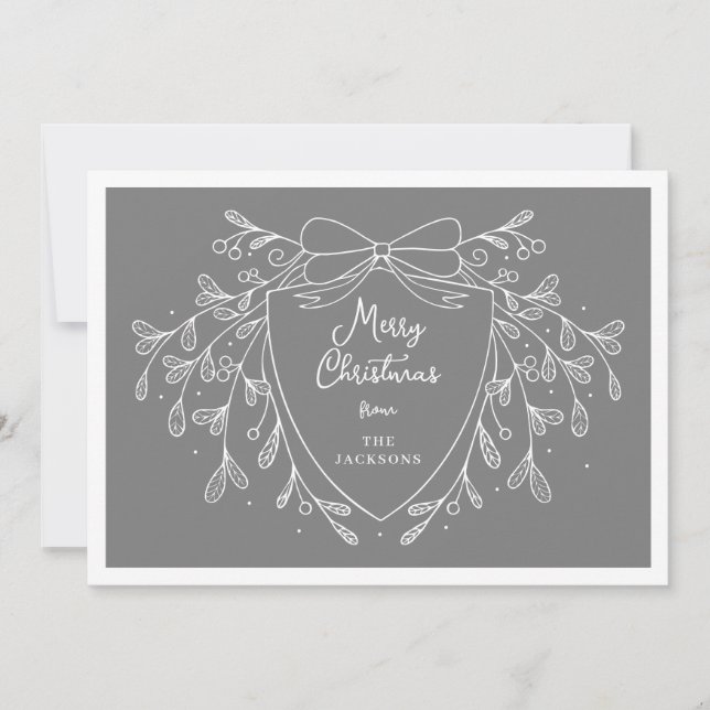 Cartes Pour Fêtes Annuelles Crête de Noël grise et blanche et mistletoe (Devant)