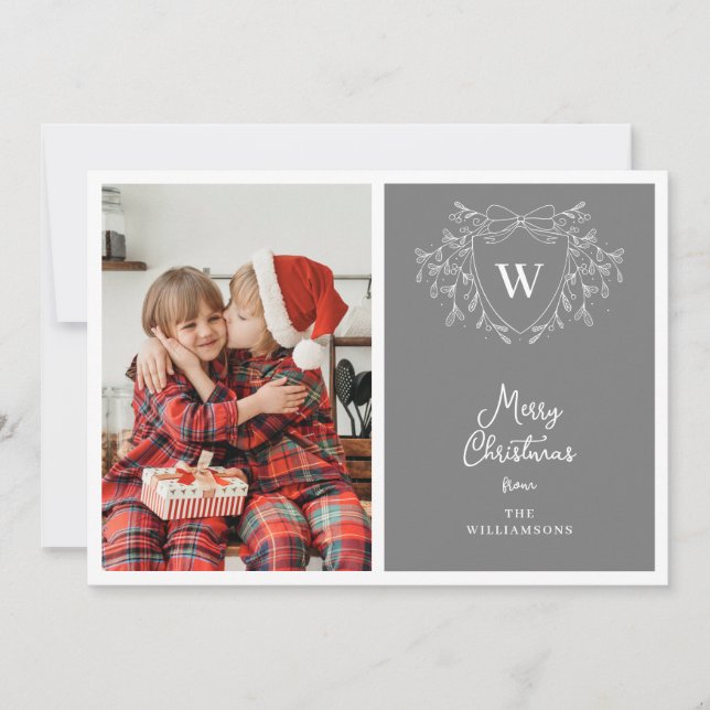 Cartes Pour Fêtes Annuelles Crête moderne gris & blanc classe 2 photos (Devant)