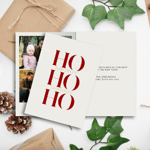Cartes Pour Fêtes Annuelles Crimson minimaliste rouge "HO HO HO HO" Photo Noël