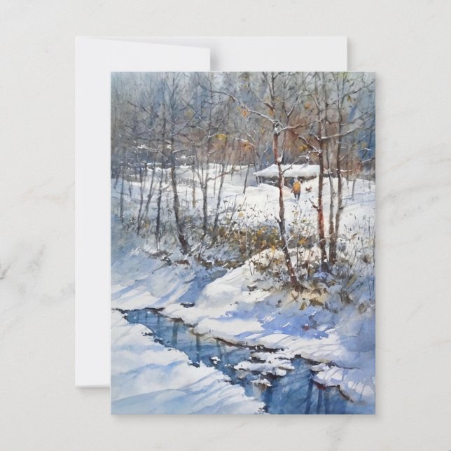 Cartes Pour Fêtes Annuelles Crique Neige En Aquarelles (Devant)