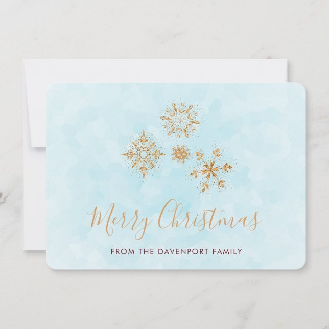 Cartes Pour Fêtes Annuelles Cristaux Golden Snowflake sur le givre Joyeux Noël (Devant)