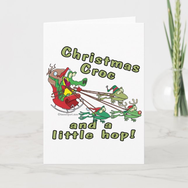 Cartes Pour Fêtes Annuelles crocodile de noël un petit houblon et crocodile (Devant)