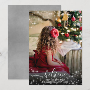 Cartes Pour Fêtes Annuelles Croire - Étoiles étincelantes Photo Gris Noël