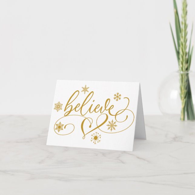 Cartes Pour Fêtes Annuelles Croire le script | Gold Snowflake Fête de Noël (Devant)