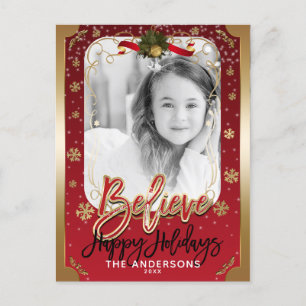 Cartes Pour Fêtes Annuelles Croire Red & Gold Winter Snowflakes Holiday Photo