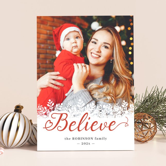 Cartes Pour Fêtes Annuelles Croire Snowflakes Script superposer photo de Noël (Créateur téléchargé)