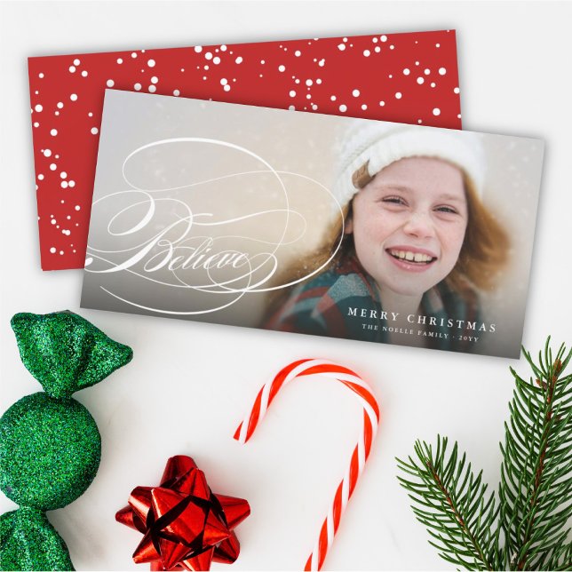 Cartes Pour Fêtes Annuelles Croire Swash Script Religieux Photo de Noël (Créateur téléchargé)