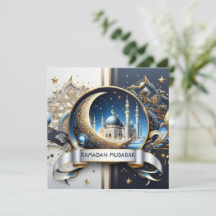 Cartes Pour Fêtes Annuelles Croissant de lune de l'Aïd al-Adha Mosquée Or Blan