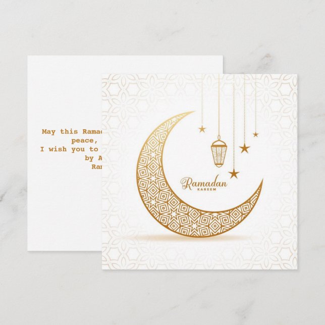 Cartes Pour Fêtes Annuelles Croissant d'or Ramadan Kareem (Devant / Derrière)