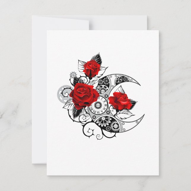 Cartes Pour Fêtes Annuelles Croissant mécanique avec roses rouges (Devant)
