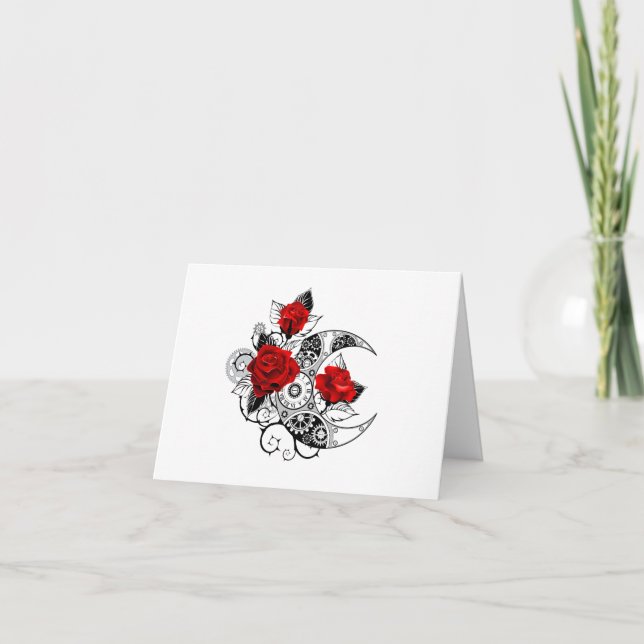 Cartes Pour Fêtes Annuelles Croissant mécanique avec roses rouges (Devant)