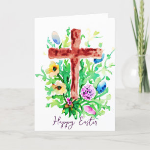 Cartes Pour Fêtes Annuelles Croix aquarelle et fleurs personnalisés Pâques
