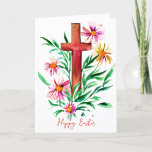 Cartes Pour Fêtes Annuelles Croix aquarelle et fleurs personnalisés Pâques