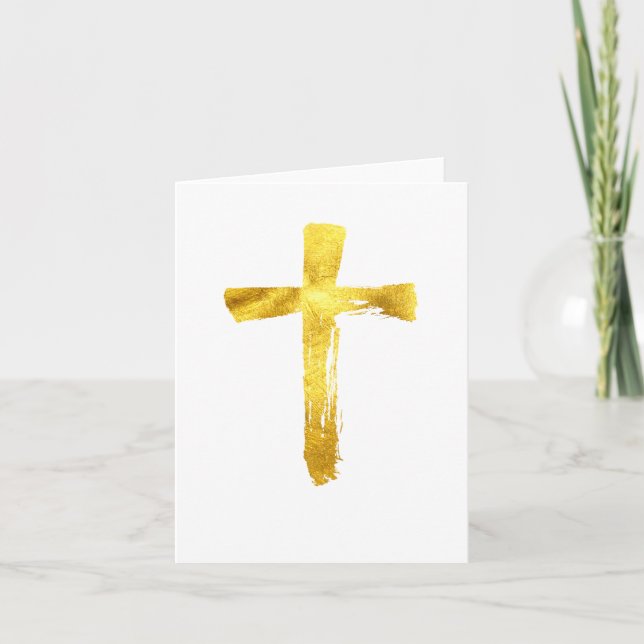 Cartes Pour Fêtes Annuelles Croix au pinceau doré - Crucifix chrétien moderne (Devant)