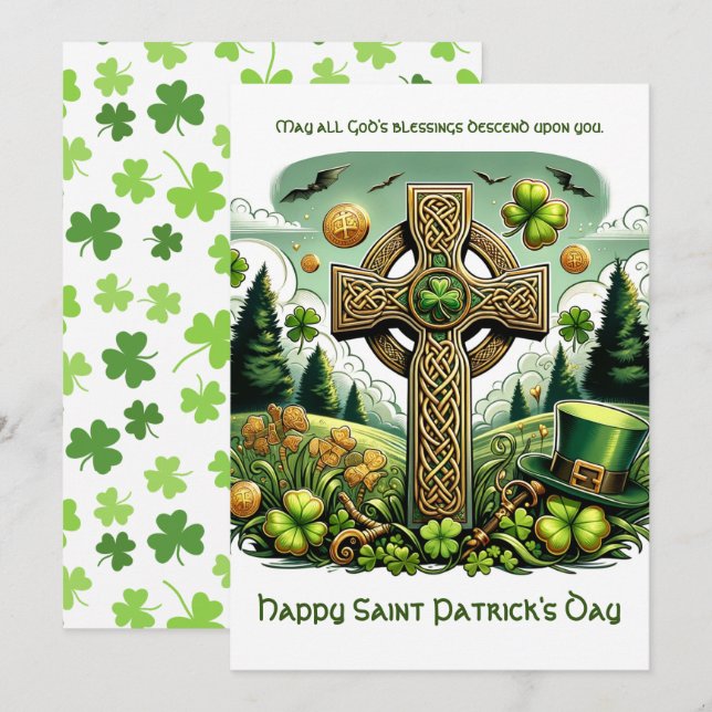 Cartes Pour Fêtes Annuelles Croix celtique : Fête de la Saint Patrick (Devant / Derrière)