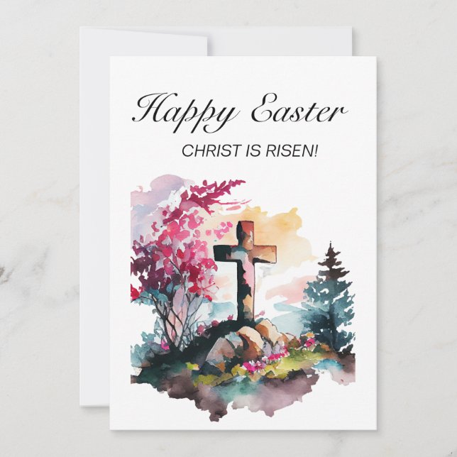 Cartes Pour Fêtes Annuelles Croix chrétienne Christ ressuscité Joyeux Pâques (Devant)