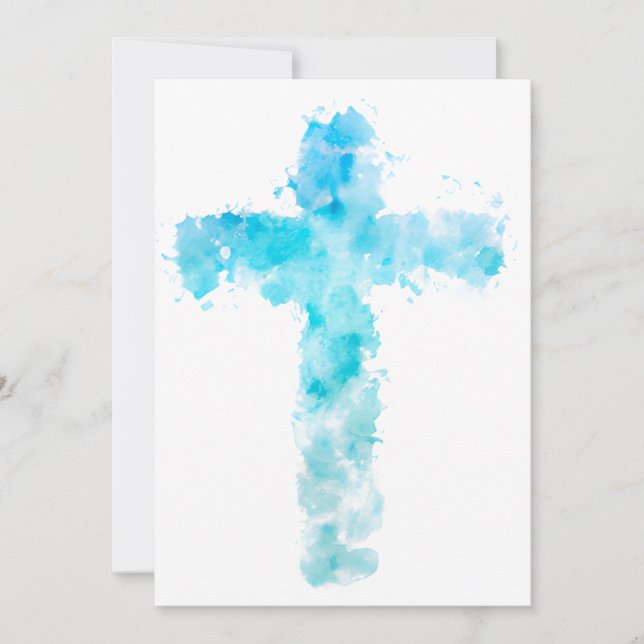 Cartes Pour Fêtes Annuelles Croix chrétienne de l'Aquarelle bleue (Devant)
