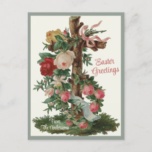 Cartes Pour Fêtes Annuelles Croix Chrétienne Vintage avec Fleurs Pâques Person