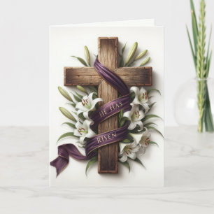 Cartes Pour Fêtes Annuelles Croix de Pâques avec ruban pourpre