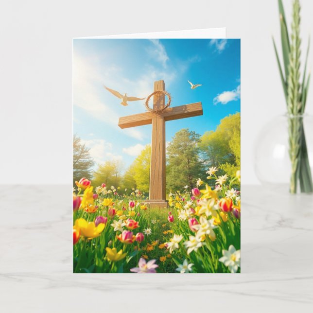 Cartes Pour Fêtes Annuelles Croix de Pâques et colombes (Devant)