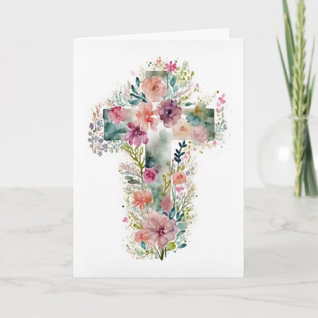 Cartes Pour Fêtes Annuelles Croix de Pâques florale (Devant)