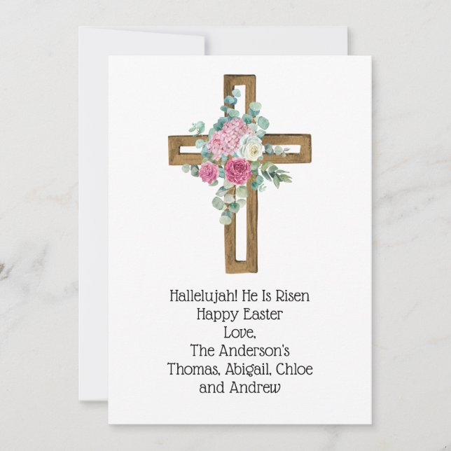 Cartes Pour Fêtes Annuelles Croix de Pâques rose Floral Religieux chrétien (Devant)