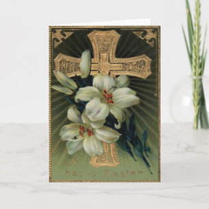 Cartes Pour Fêtes Annuelles Croix d'or chrétienne Pâques Lily