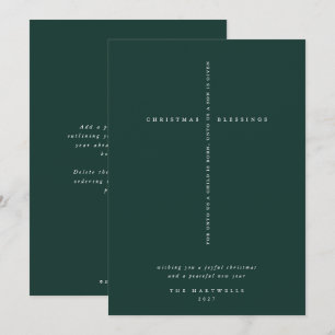 Cartes Pour Fêtes Annuelles Croix élégante vert foncé des Écritures