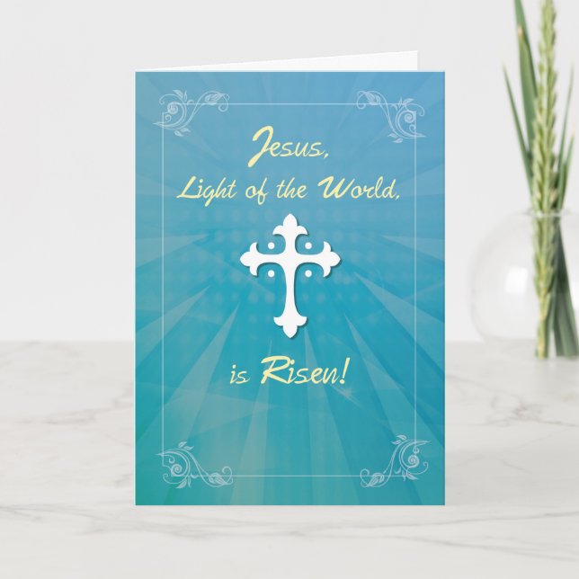 Cartes Pour Fêtes Annuelles Croix et rayons religieux de Pâques sur Teal (Devant)