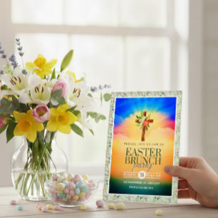 Cartes Pour Fêtes Annuelles Croix florale Brunch de Pâques – Spirituel lever d