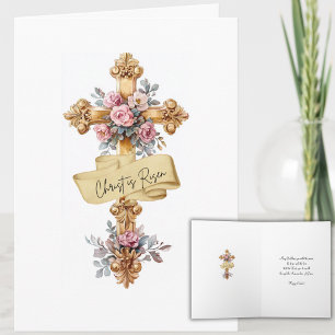 Cartes Pour Fêtes Annuelles Croix florale de Pâques élégante "Le Christ est re