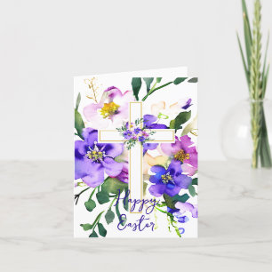 Cartes Pour Fêtes Annuelles Croix florale rose et violet coutume Pâques