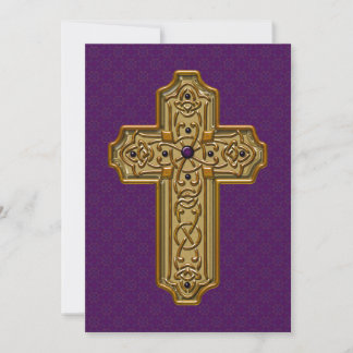 Cartes Pour Fêtes Annuelles Croix métallique dorée sur fond décoratif violet