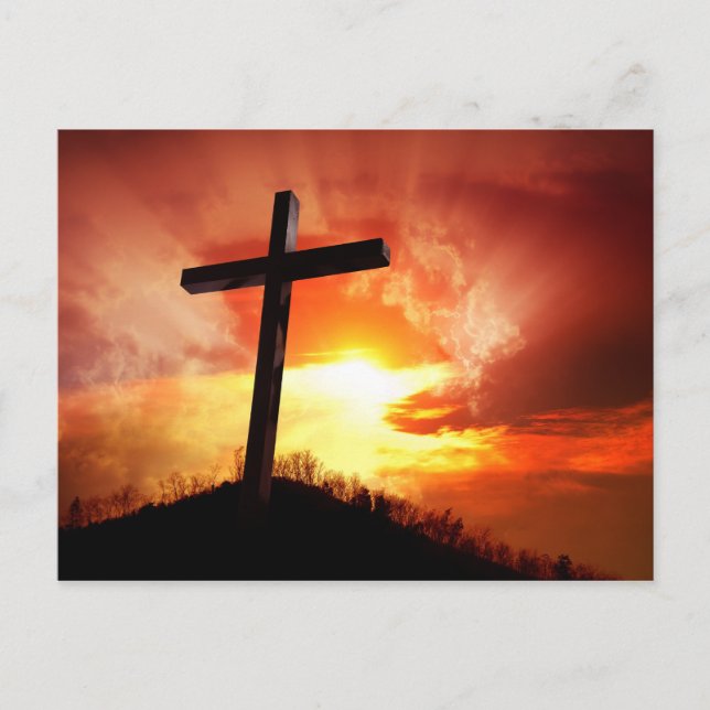 Cartes Pour Fêtes Annuelles Croix religieuse de Pâques au coucher du soleil (Devant)