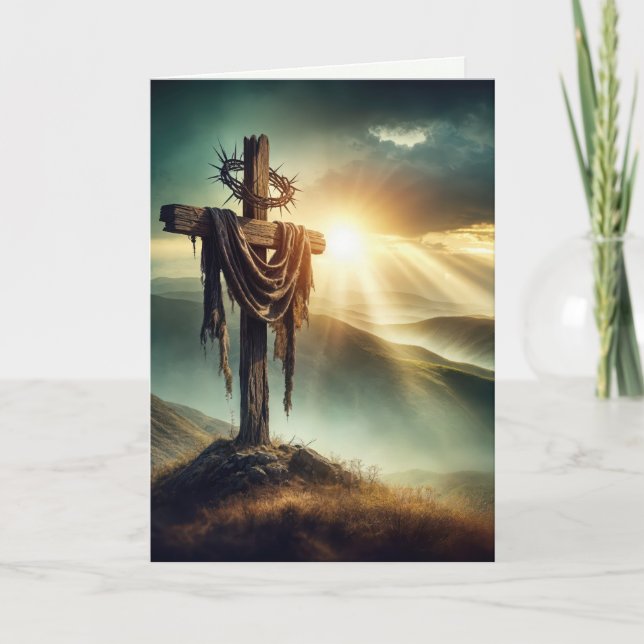 Cartes Pour Fêtes Annuelles Croix Robuste Avec Couronne D'Épines (Devant)
