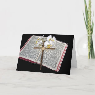 Cartes Pour Fêtes Annuelles Croix Sur La Bible Avec Les Orchidées