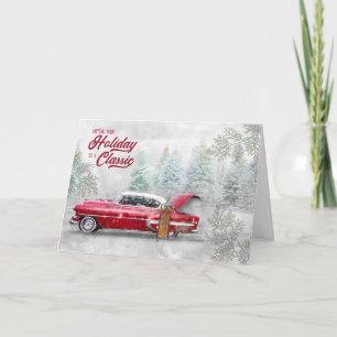 Cartes Pour Fêtes Annuelles Croquis d'aquarelle de voiture classique dans le b