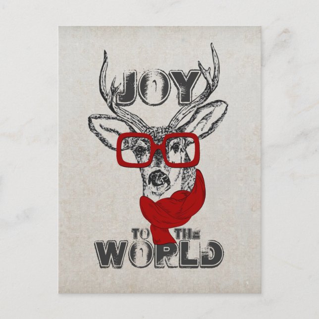 Cartes Pour Fêtes Annuelles Croquis de cerfs marrant cool "Joy to the World" (Devant)