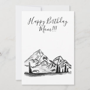 Cartes Pour Fêtes Annuelles croquis en noir et blanc de montagnes
