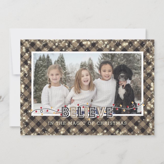Cartes Pour Fêtes Annuelles Croyez en la magie Rustique photo plaid (Devant)