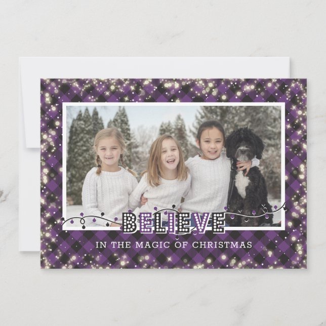 Cartes Pour Fêtes Annuelles Croyez en la magique violet photo plaid (Devant)