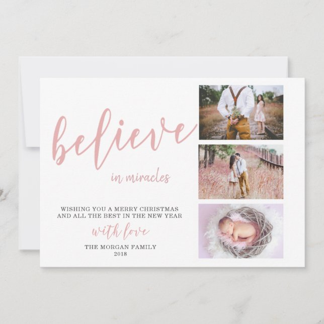 Cartes Pour Fêtes Annuelles Croyez en Miracles Blush Photo Holiday Card (Devant)