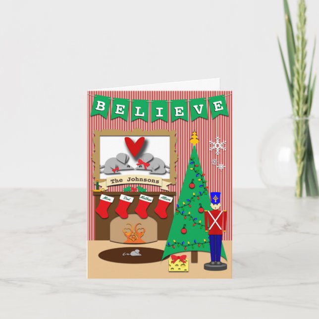 Cartes Pour Fêtes Annuelles Croyez la famille Photo Custom Christmas 4 Stockin (Devant)