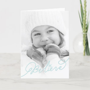 Cartes Pour Fêtes Annuelles Croyez la photo bleue de Noël de calligraphie