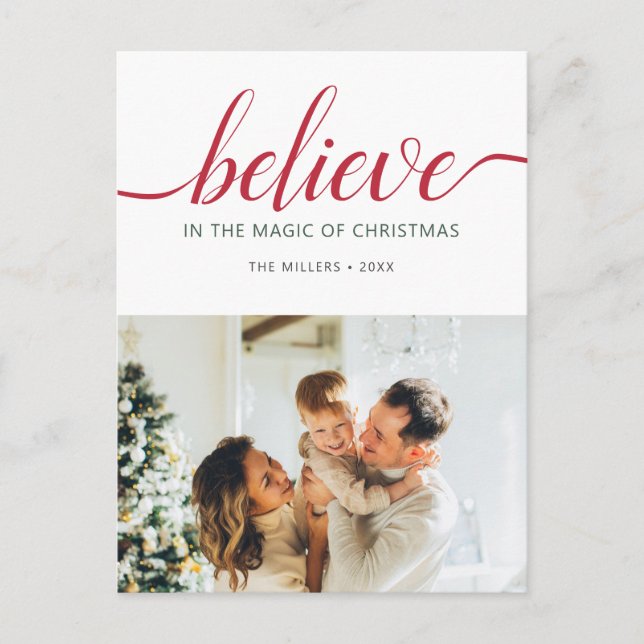 Cartes Pour Fêtes Annuelles Croyez Noël Script photo blanche (Devant)