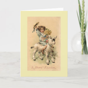 Cartes Pour Fêtes Annuelles Cru - enfant de Pâques et chèvre d'animal
