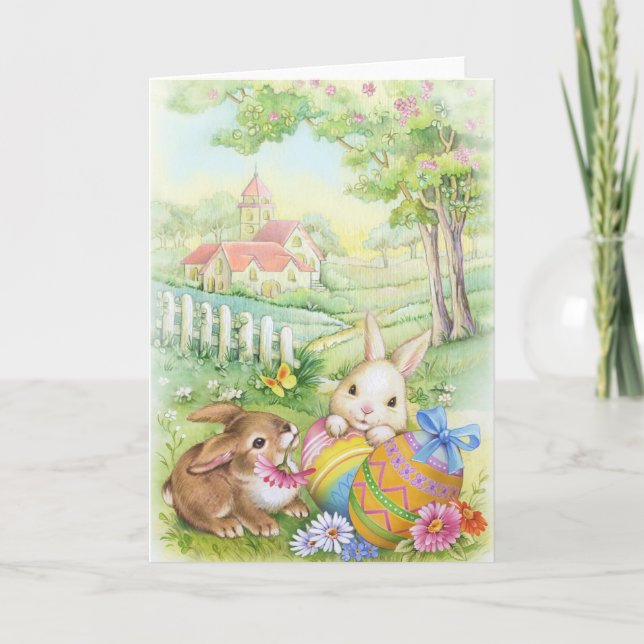 Cartes Pour Fêtes Annuelles Cru, lapins de Pâques nostalgiques (Devant)